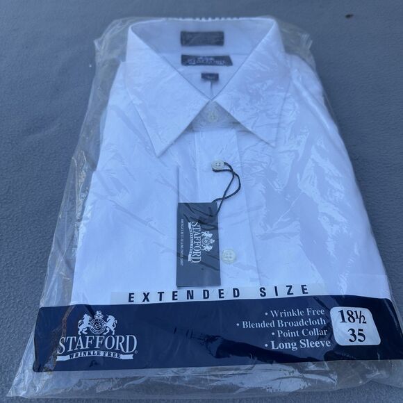 Lot of 3 NEW in Bag Stafford Wrinkle Free Dress Shirt Mens Size 18.5 35/36 - Picture 2 of 16
